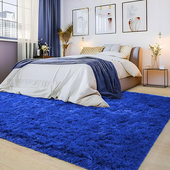 9x12 Large Fluffy Area Rugs for Living Room, Royal Blue | Upgrade Non-slip, Washable, Flame Resistant, High Pile Big 9 x 12 Shag Rug Plush Carpet for Bedroom Kids Room Dorm Home Decor