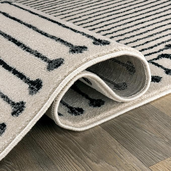 Rugshop Contemporary Bohemian Stripe Runner Rug 2'3" x 8' Cream | Jute Backing, Soft Medium Pile, Stain Resistant, No Shedding, Hallway, Kitchen, Entryway, Foyer, Staircase, Corridor