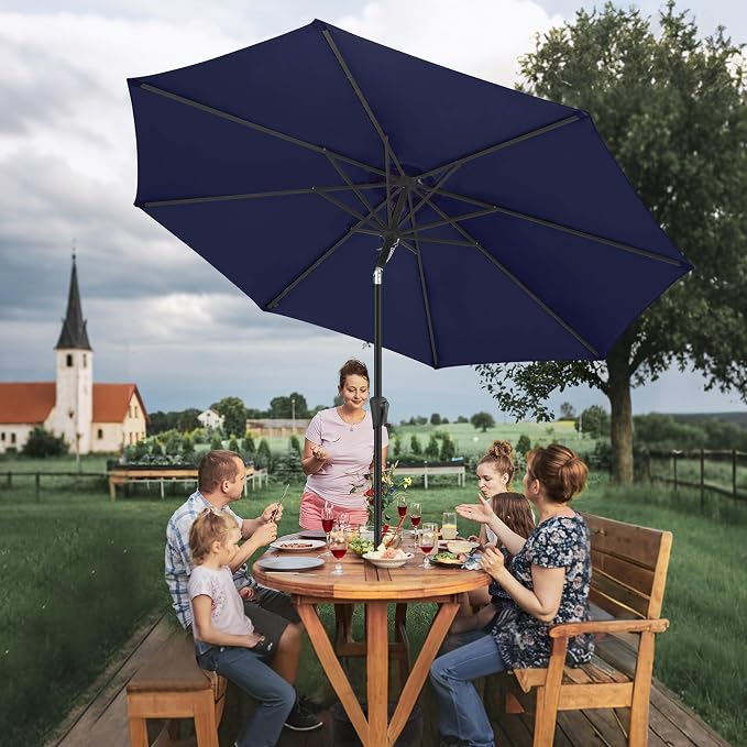 FLAME&SHADE 10 ft Outdoor Market Patio Table Umbrella with Fiberglass Rib Tips and Tilt,Navy Blue