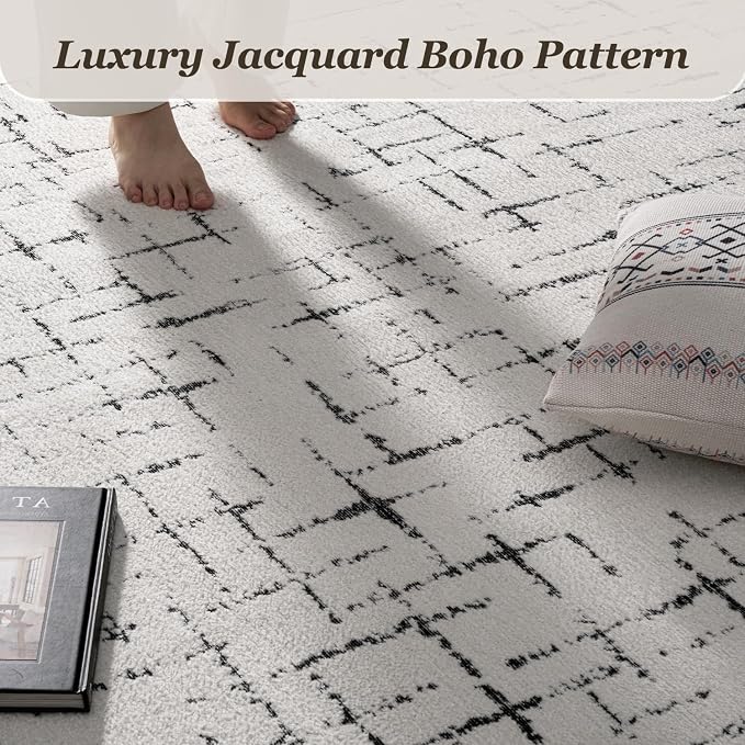 Engiw-Neutral 8x10 Area Rug for Living Room Rug-Carpet Bedroom Rugs Textured Tufted Jacquard Modern Washable Rug for Dining Room Nursery Non Slip-Black and White
