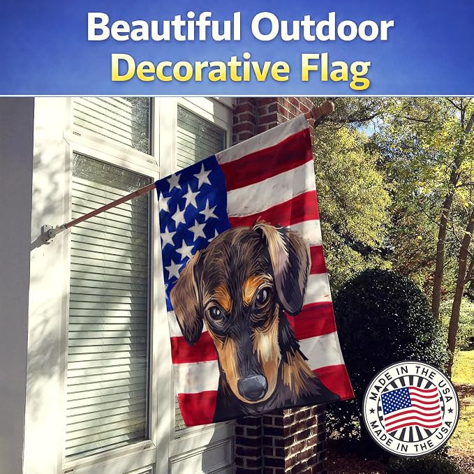 Caroline's Treasures CK6699CHF Serbian Hound Dog American Flag House Flag Large Porch Sleeve Pole Decorative Outside Yard Banner Artwork Wall Hanging, Polyester, House Size, Multicolor