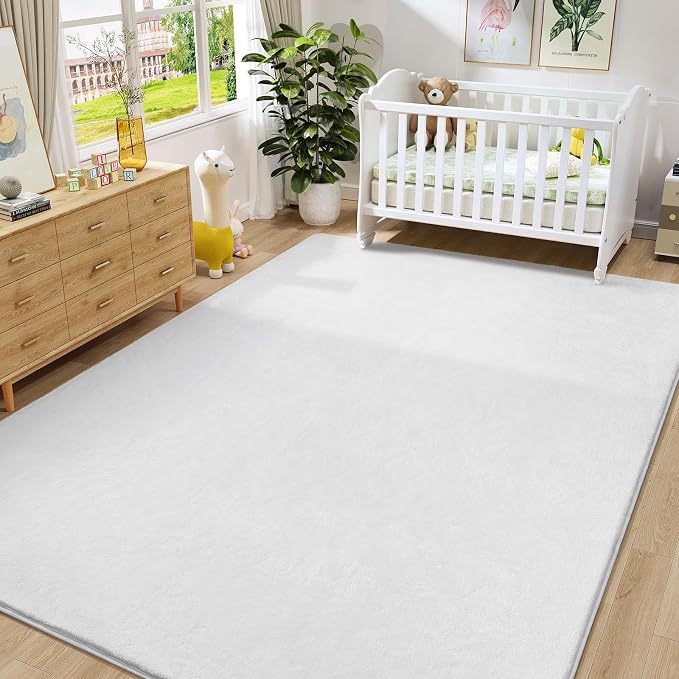Amearea Modern Area Rugs for Bedroom Living Room, 5x8 White Memory Foam Rug | Thickened Fluffy Indoor Washable Rugs Non Slip Minimalist Large Carpet for Boys Girls Dorm Nursery Room Decor