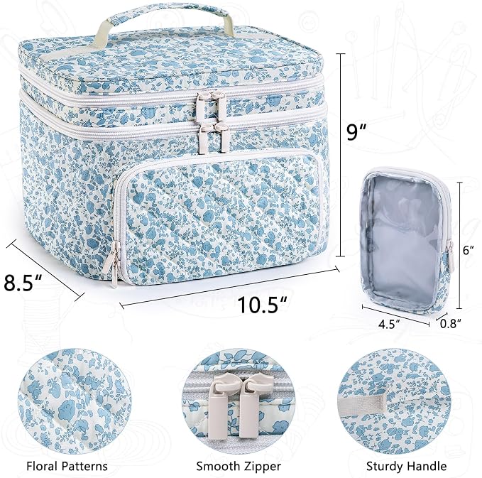 AMOIGEE Double-Layer Sewing Organizer Storage Bag with 2 Detachable Pouches, Large Quilted Sewing Basket for Supplies & Tools, Portable Travel Sewing Kit Case, Gift for Mom(Bag ONLY)