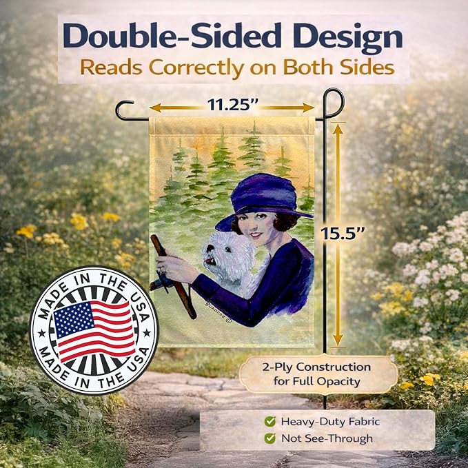 Caroline's Treasures SS8532GF Woman Driving with her Westie Garden Flag Mailbox Flag Decorative Yard Flag Banner Outside Patio Artwork Yard Flower Beds, Garden Size, Multicolor