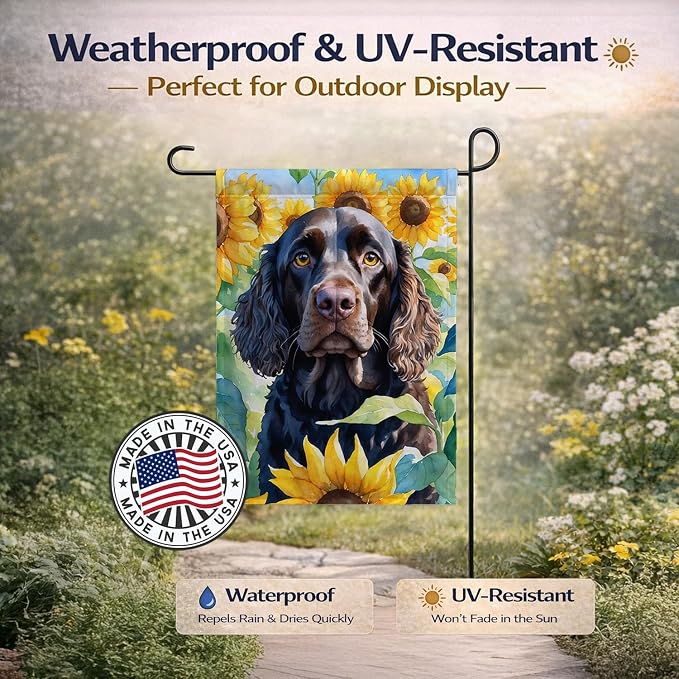 Caroline's Treasures DAC6011GF American Water Spaniel in Sunflowers Garden Flag Mailbox Flag Decorative Yard Flag Banner Outside Patio Artwork Yard Flower Beds, Garden Size, Multicolor