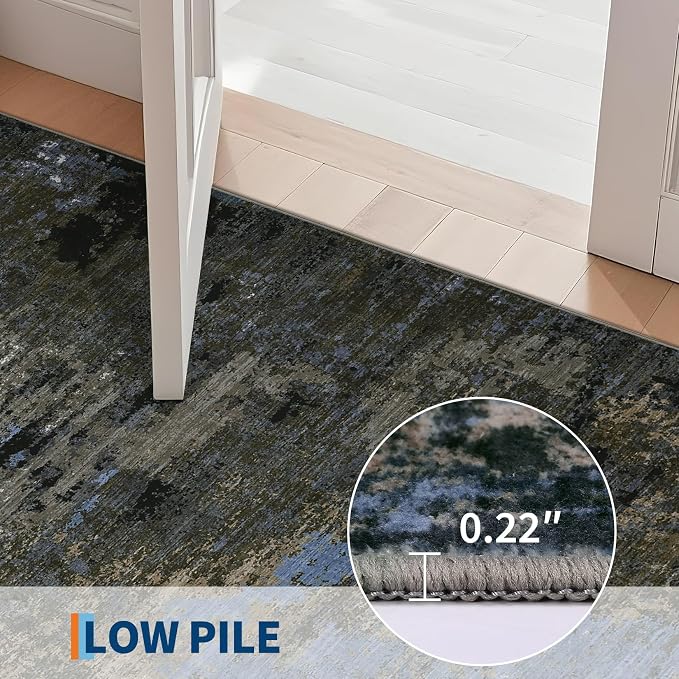 GarveeHome Washable Area Rug 3x5 Modern Abstract Gray Brown | Non-Slip Backing, Stain-Resistant Low Pile Floor Cover, Colorful Indoor Mat, Bedroom, Kitchen, Laundry