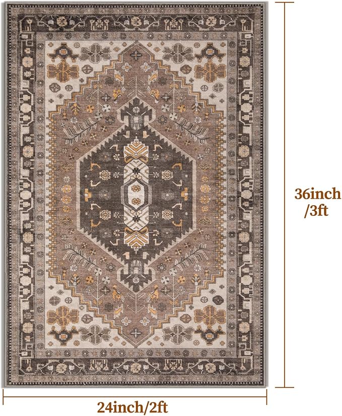Ciicool 2x3ft Small Area Rug,Washable Boho Thin Mat for Entryway Kitchen | Oriental Non-Slip Low-Pile Hazel Indoor Carpet Entry Rugs for Entrance Bedroom Kitchen Bathroom Foyer Decor