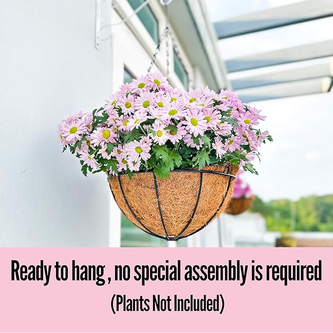 LaLaGreen Hanging Planters with Coco Liners (6 Pack, 12 Inch) Hanging Baskets for Plant Outdoor, Hanging Plant Pot Flower Metal Wire Round Holder Hanger Hook Chain Deck Porch Garden Balcony Boho Decor
