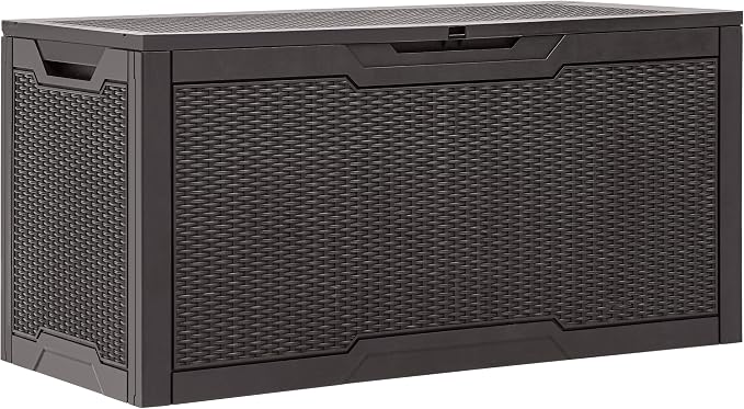 YITAHOME 100 Gallon Outdoor Storage Box, Large Water Resistant Resin Deck Box, Indoor Outdoor Lockable Storage Container for Patio, Garden, Cushions, Tools, Equipment (Dark Brown)