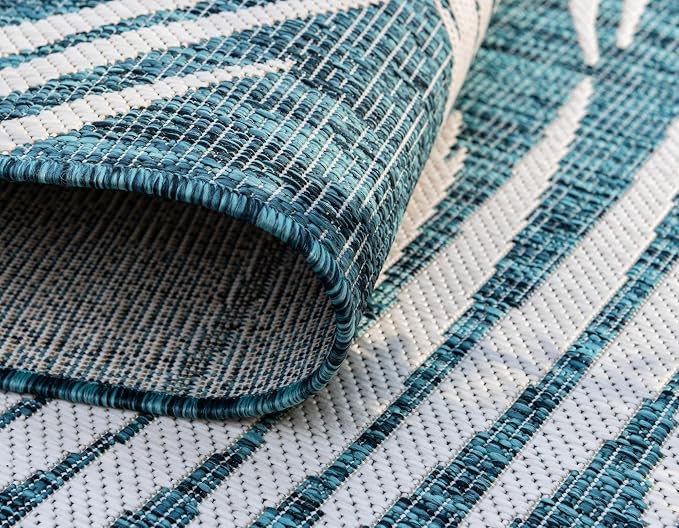 Unique Loom Outdoor Botanical Collection Area Rug - Palm (6' 1" x 9' Rectangle, Teal/ Ivory)