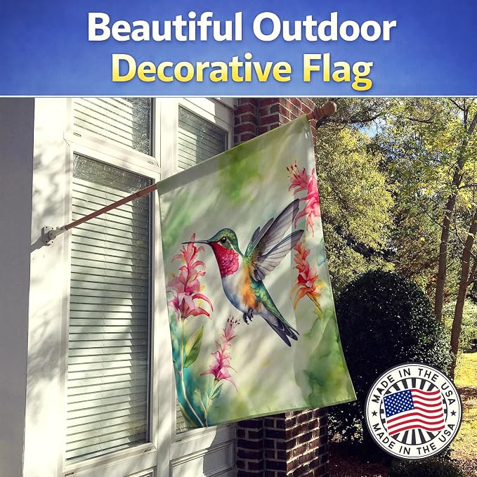 Caroline's Treasures Broadtailed Hummingbird House Flag Large Porch Sleeve Pole Decorative Outside Yard Banner Artwork Wall Hanging, Polyester, House Size, Multicolor