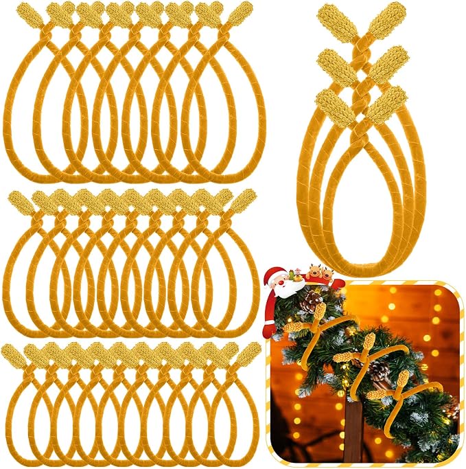Zhengmy 24 Pcs 20'' 25'' 30'' Christmas Velvet Garland Ties Christmas Decorative Twist Ties for Banister Reusable and Flexible Wreath Twist for Xmas Home Decorations Holiday Craft Wrapping(Gold)