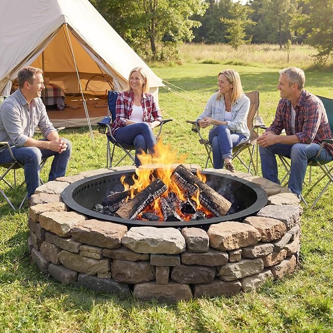 Smokeless Fire Pit Ring, 35 inch Outer/31 inch Inner Outside Fire Pit, Heavy Duty Large Solid Metal Steel Round Firepit Rim Insert for Outside Wood Burning, DIY Campfire Ring