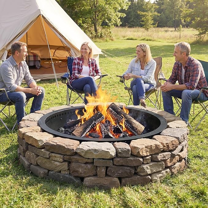 Smokeless Fire Pit Ring, 43 inch Outer/39 inch Inner Outside Fire Pit, Heavy Duty Large Solid Metal Steel Round Firepit Rim Insert for Outside Wood Burning, DIY Campfire Ring