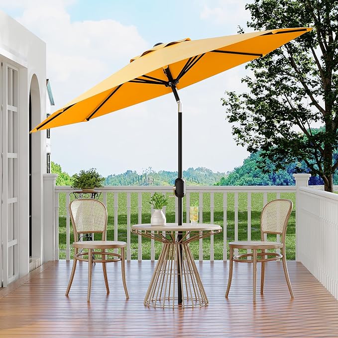 GarveeLife 10FT Patio Umbrella Outdoor, Table Umbrella with Push Button Tilt and Crank, 8 Sturdy Ribs UV Protection Waterproof for Garden, Pool, Market, Deck (Yellow)