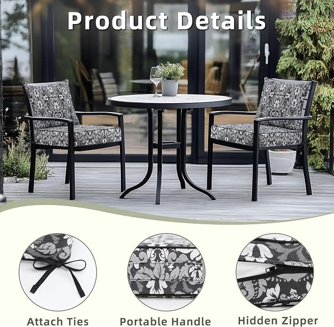 Favoyard Outdoor Seat Cushion 22 x 22 x 3 in Waterproof Pattern Fade Resistant Cover Removable Patio Furniture Cushions Deep Seat & Back Cushion Set with Adjustable Straps for Patio Chair Sofa Couch