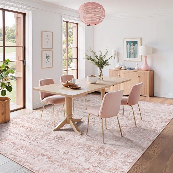 Lahome Pink Area Rugs 8x10,Floral Large Area Rugs for Girl Nursery Room | Washable Boho Living Room Rugs,Non-Slip Soft Bedroom Rug 8x10 Under Bed Rug for Dining Room Table Office Aube (Pink,8'X10')