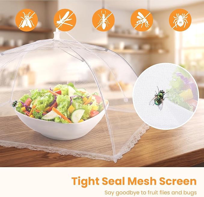 Food Covers for Outside - 2 Extra Large (40 x 25 in) & 6 Large (17 x 17 in) Food Tents/Food Covers for Outdoors Mesh Screen, Picnic Pool Party Supplies, Pop-Up and Collapsible