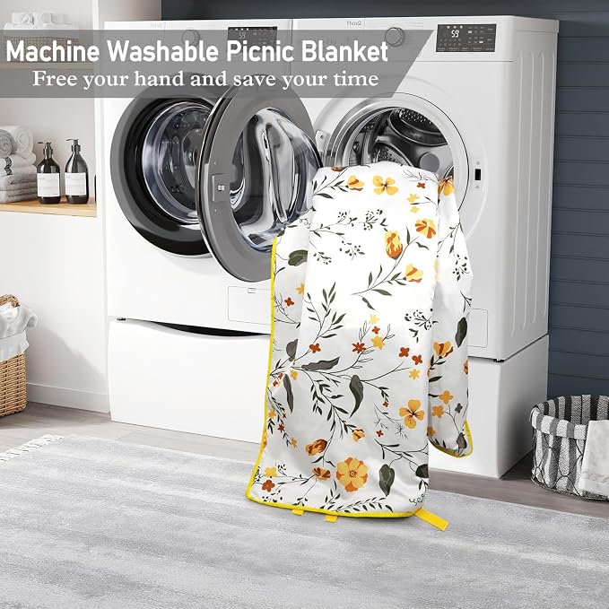 Flower Picnic Blankets Waterproof Foldable, 60’‘x80'' Portable Dual Layers Outdoor Travel Camping Picnic Backpacking Hiking Beach Blanket Mat for Grass Padded Lawn Park Beach ,Picnic Accessories