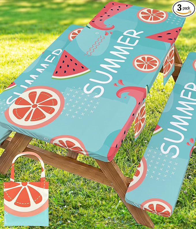 Picnic Table Cover with Bench Covers Table Cloth Tablecover Camping Essentials Camp Tools Camper Ideas Outdoor Summer Beach Accessories Must Haves Motorhome Trailer Road Trip Tent Rv Travel Supplies