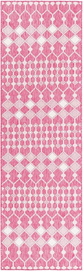 Unique Loom Outdoor Trellis Collection Area Rug - Traliccio (2' 11" x 10' Runner, Magenta/ Ivory)