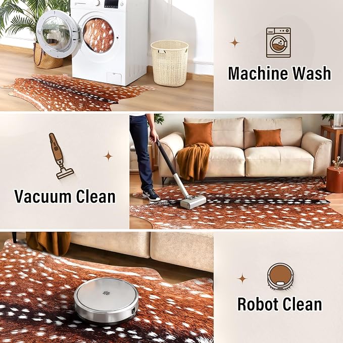 AROGAN Premium Deer Print Rug, Faux Animal Hide Rugs, Non-Slip 6.2x5.2 Ft | Machine Washable Animal Print Hide Leopard Skin Area Rug for Bedroom Living Room Home Decor Pet Friendly