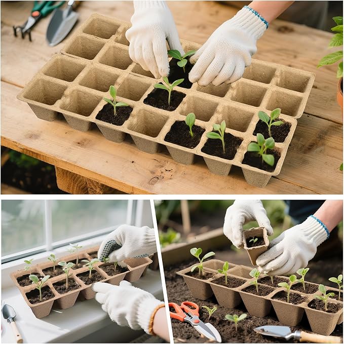 Seed Starter Trays, Biodegradable Peat Pots Planting Trays for Seedlings, Germination Trays for Vegetables, Flowers, Herbs, Indoor Outdoor Gardening (10 Packs,100 Cells)