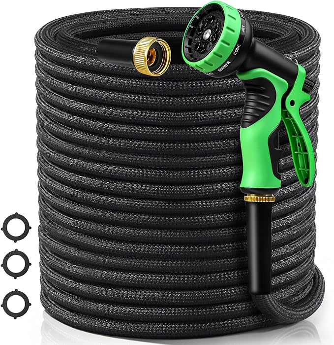 100FT Garden Hose Non-Expanding Flexible Water Hose With Sprayer Nozzle Lightweight Portable High Pressure Kink Resistant & Leakproof Durable Black Pipe For Garden Yard Lawn