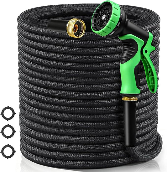 25FT Garden Hose Non-Expanding Flexible Water Hose With Sprayer Nozzle Lightweight Portable High Pressure Kink Resistant & Leakproof Durable Black Pipe For Garden Yard Lawn