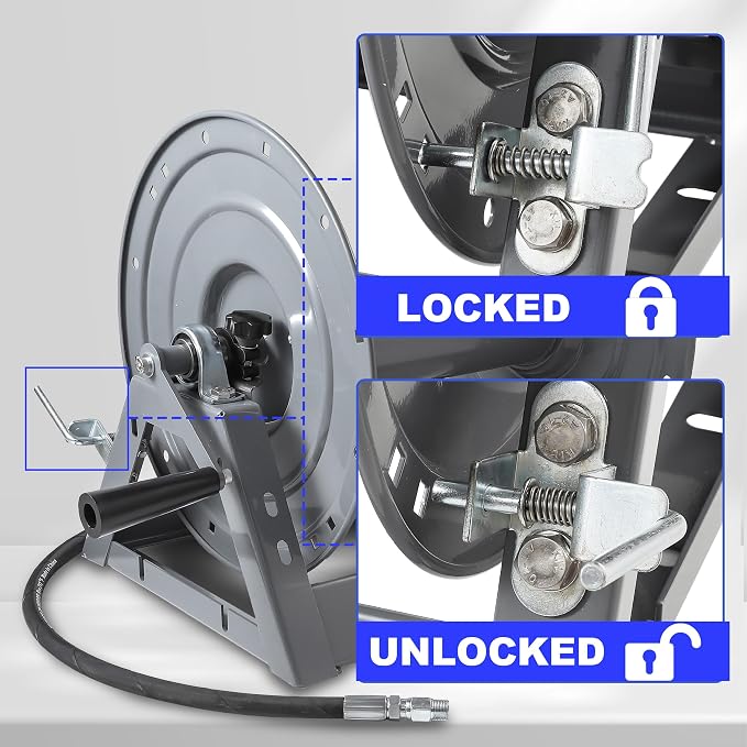 M Mingle Pressure Washer Hose Reel 300ft x 3/8" / 500ft x 1/4", Heavy Duty | Manual Crank Power Washer Hose Reel with Swivel Arm, Wall/Floor/Truck Mounted, Easy to Install, 4000 PSI