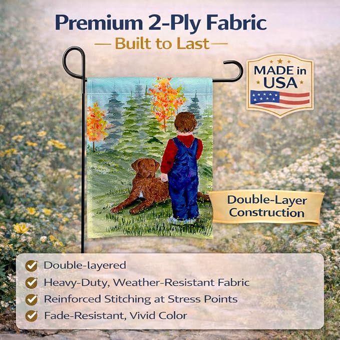 Caroline's Treasures SS8547GF Little boy with his Chesapeake Bay Retriever Garden Flag Mailbox Flag Decorative Yard Flag Banner Outside Patio Artwork Yard Flower Beds, Garden Size, Multicolor