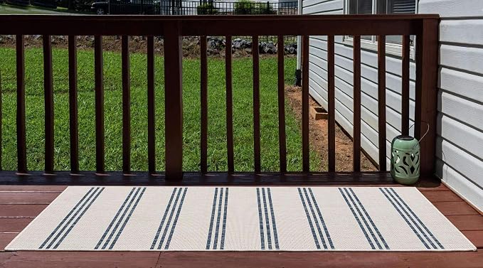 Unique Loom Outdoor Collection Area Rug - Anguilla (2' x 6' 1' Runner, Ivory/ Blue)