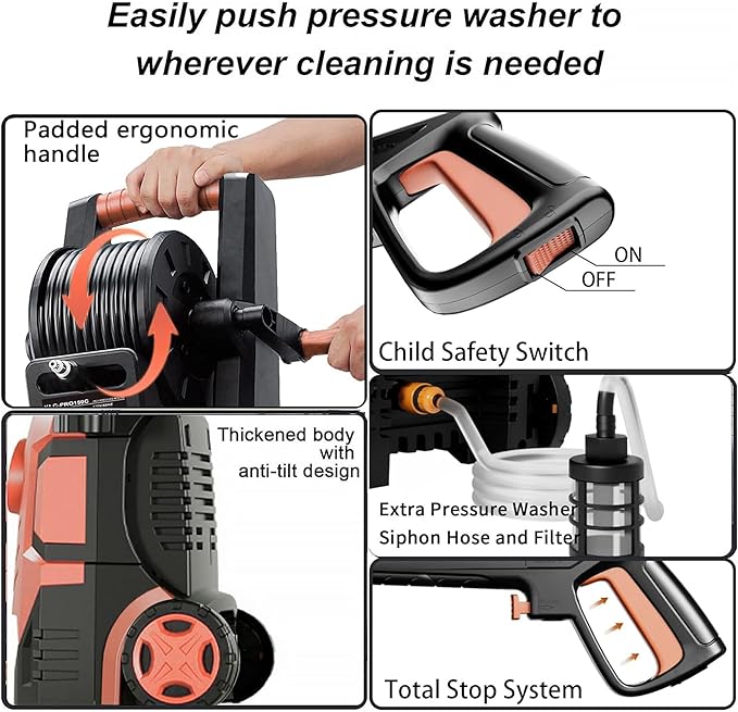 2026New Pressure Power Washer 5000PSI with Adjustable Touch Screen 8 Level, 34" Tall, 4 Quick Connect Nozzles,Inlet Hose&Filter&500mlFoam Cannon for Cars/Fences/Driveways/Home Cleaning (Red)