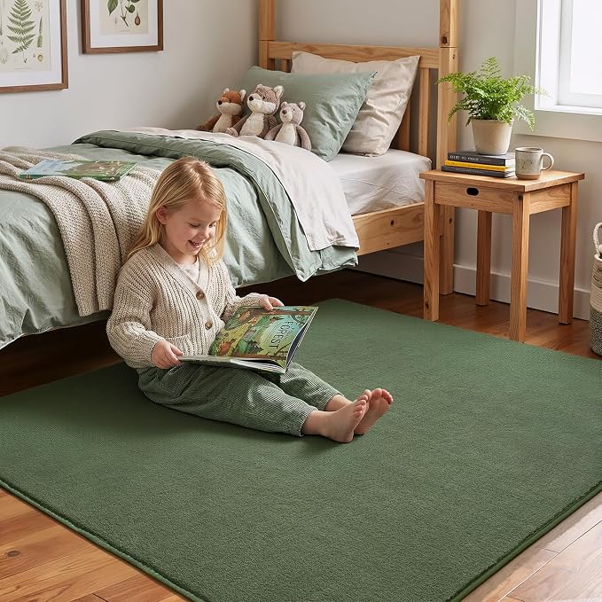 Amearea 5x5 Square Area Rugs for Bedroom Living Room, Sage Green Fluffy Rug | Thickened Memory Foam Rug, Indoor Washable Rugs Non Slip Minimalist Carpet for Kids Boys Girls Dorm Nursery Room Decor