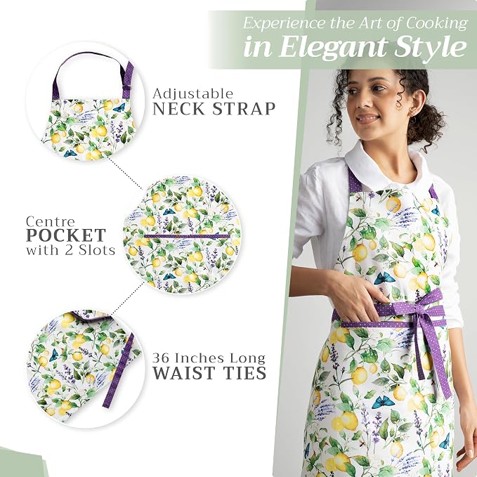 Maison d' Hermine Aprons for women with Pocket 100% Cotton (27.50"x31.50") | Adjustable Neck Strap & long ties Apron Men Chef Wedding Cooking Gardening Server Maid