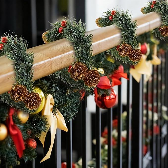 Zhengmy 30 Pcs 20 Inch Christmas Garland Ties with Pinecone & Red Berries, Decorative Twist Tie for Banister Flexible Pine Stems for Christmas Stairs Railing Banister Decor DIY Craft Gift Wrapping