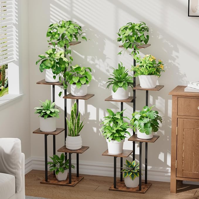 Plant Stand Indoor with Grow Light - 2 Pack Metal Plant Shelf for Indoor Plants Multiple, 6 Tiered Corner Plant Stand Shelves, Plant Rack Display Flower Holder for Living Room Patio Balcony Décor