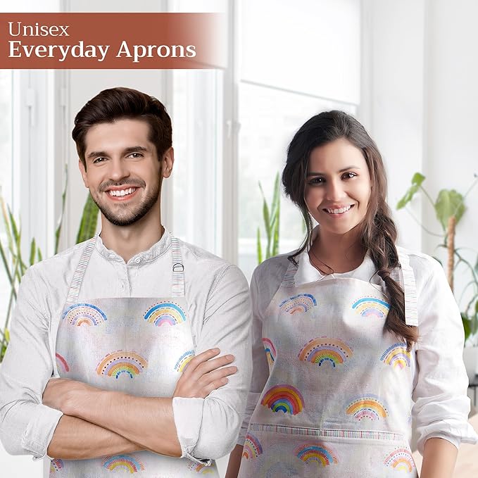 Maison d' Hermine Aprons for women with Pocket 100% Cotton (27.50"x31.50") | Adjustable Neck Strap & long ties Apron Men Chef Wedding Cooking Gardening Server Maid