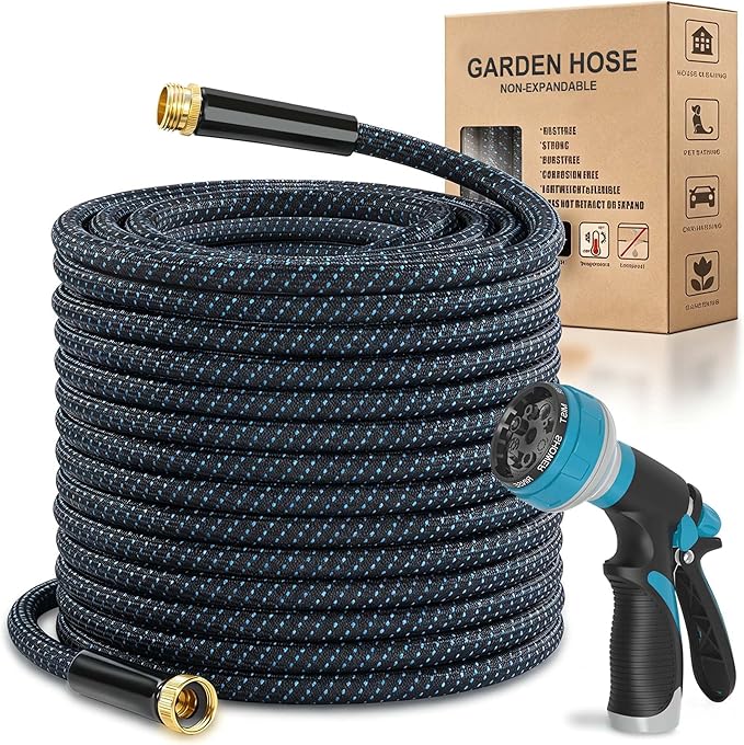 100ft Garden Hose, Flexible Water Hose with 10-Function Nozzle, Lightweight, Kink-Free, Wear-Resistant Outdoor Hose, 3/4" Rustproof Fittings for Yard, Car Wash, Pet