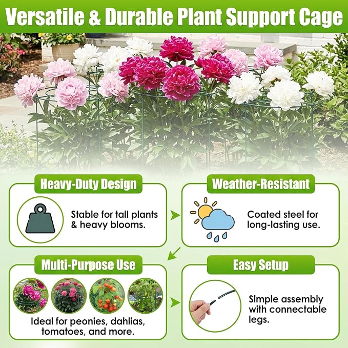 Peony Cages and Supports - 4 Pack Metal Plant Support Ring Outdoor Indoor 11.8" Dx17.7 H Round Garden Stakes with 4 Legs Heavy Potted Flower Grow Trellis for Rose Tomato Vegetables Monstera