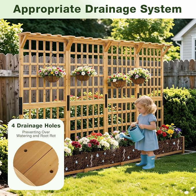 Aoxun 36" Raised Garden Bed with Trellis, Wood Planter Container with Hanging Roof & Garden Boxes for Climbing Plants Flowers Vine (1 piece)