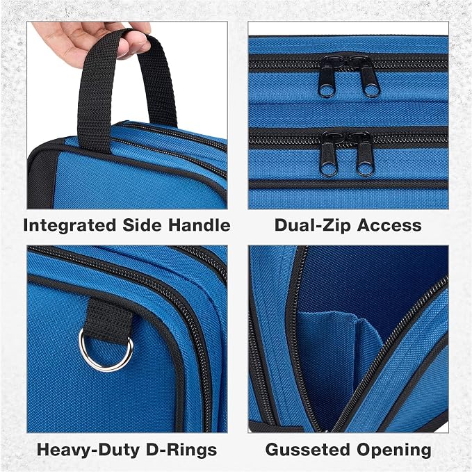 HISEA 3 Pack Small Tool Bag Set, 12 Inch Tools Pouch with 2 Pockets and Adjustable Shoulder Strap, Small Tool Organizer and Storage with Zipper for Electrican, Travel, Green Orange Blue