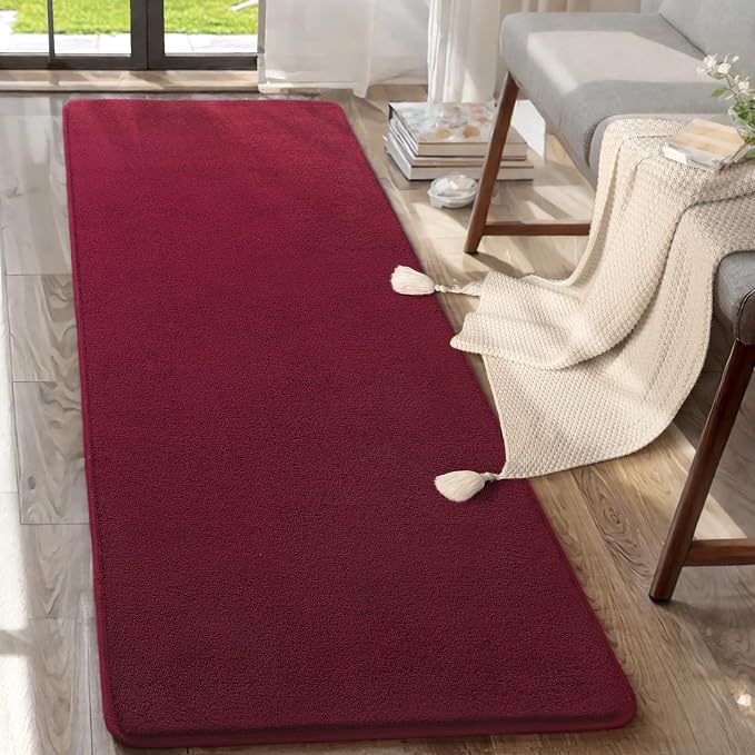 AROGAN 2x6 Runner Rug for Hallway, Long Runner Rugs Non Slip, Wine Red | Soft Washable Memory Foam Carpet for Bedroom, Non Slip Backing Runners Rug for Hallways, Kitchen, Bathroom, Entryway Home
