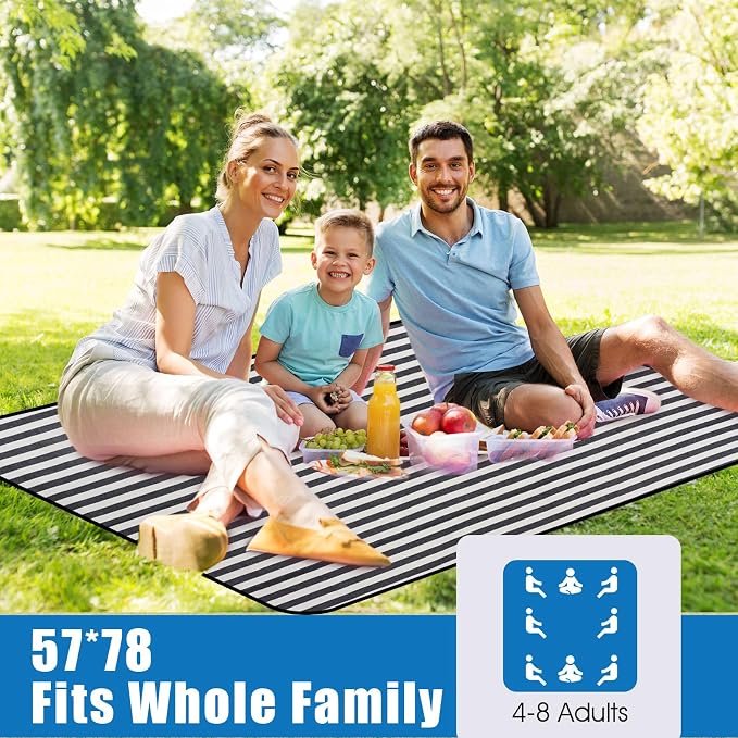 Picnic Blankets Outdoor Extra Large - Waterproof Picnic Blanket with Carry Strap | Machine Washable Picnic Mat with Sandproof Backing for Park,Grass,Hiking,Travel,Concerts,Indoor(Aegean Blue)