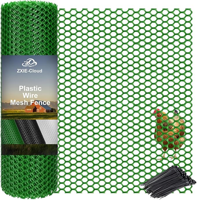 Plastic Chicken Wire Mesh Fence,Plastic Chicken Wire Roll 16in x 10ft,Garden Netting Fencing Barrier for Poultry, Animals, Pets and Balcony(Green)