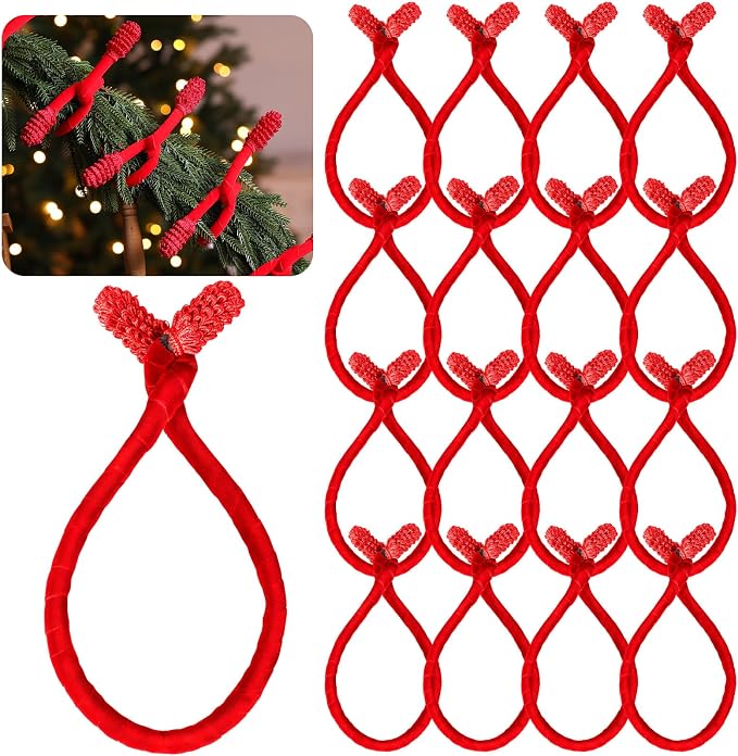 Jutom 16 Pcs 20 Inches Christmas Velvet Garland Ties Decorative Banister Twist Ties Reusable and Flexible for Xmas Light Banisters Home Stairways Railings Decoration(Red)