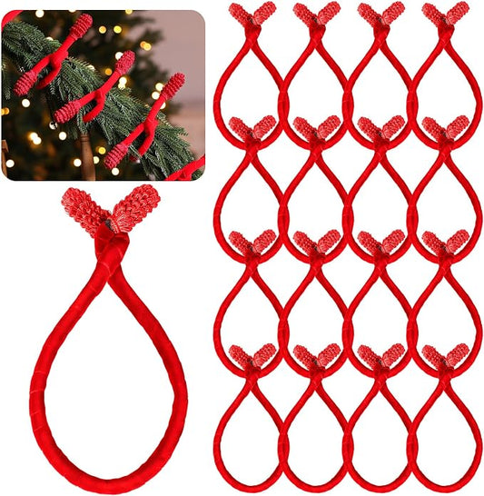 Jutom 16 Pcs 20 Inches Christmas Velvet Garland Ties Decorative Banister Twist Ties Reusable and Flexible for Xmas Light Banisters Home Stairways Railings Decoration(Red)