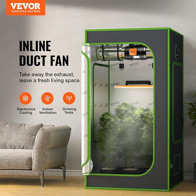 VEVOR 8 inch Inline Duct Fan 750 CFM Ventilation Exhaust Fan Low Noise | for Cooling Booster, Grow Tents, Hydroponics, Quiet AC-Motor, with Variable Speed Controller, Vibration-Free Rubber Mats