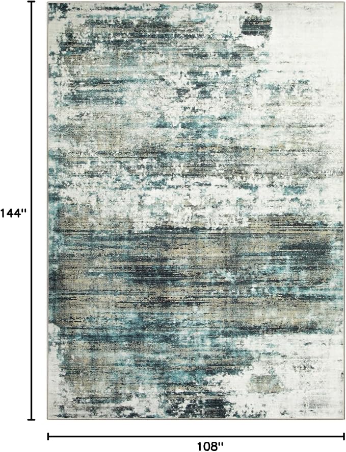 9x12 Area Rugs for Living Room: Washable Abstract Teal Green Badroom Carpet | Non-slip TPE backing makes this washable soft low-pile rug safe & durable, Pet-friendly decor for dining room,nursery,office