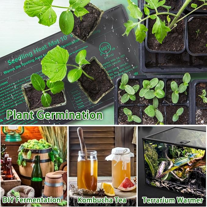 GOLOPET Seedling Heat Mat 1 Pack Dual Certified by MET and UL Plant Heating Mat Pad with Power Failure Protection Thermostatic Waterproof Suitable for Seedlings